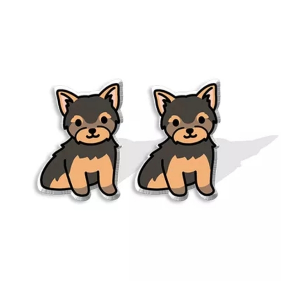 Yorkshire Terrier Cartoon Stud Earrings, Biewer Terrier, morkie - Picture 3 of 4